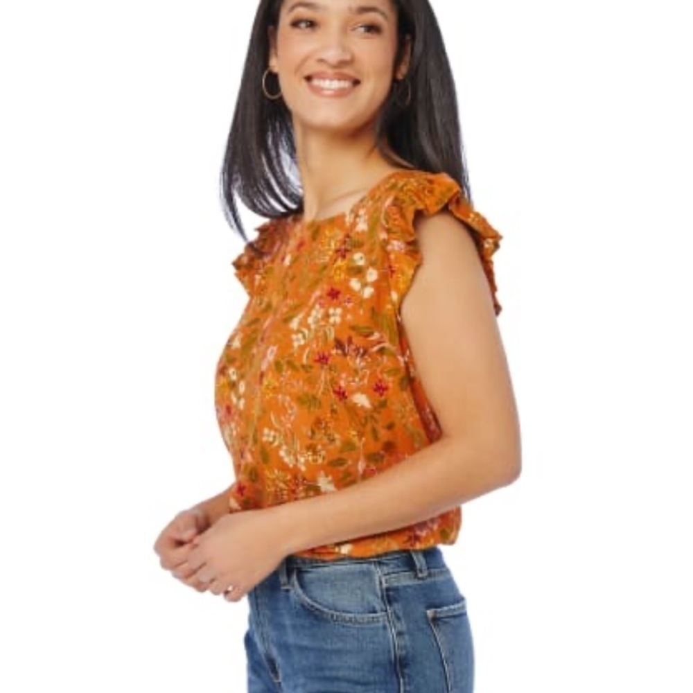 Les Ami Floral Short Ruffle Sleeve size large